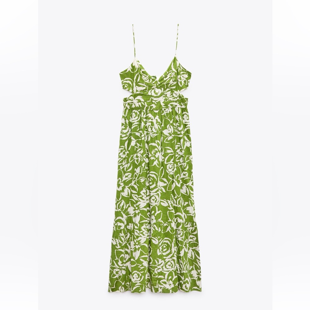 Zara Green and White Floral Maxi Dress